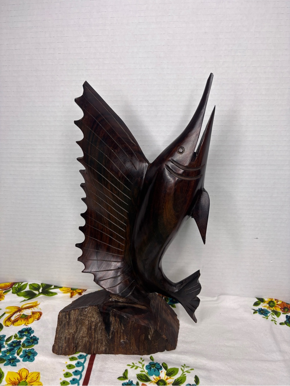 MCM Ironwood Swordfish Sail Fish Marlin Carving Sculpture Large FLAWED